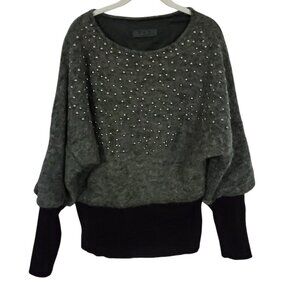 TOV Holy Wool Beaded Sweater Women's 42 (Medium) Gray Black Long Sleeve Lined